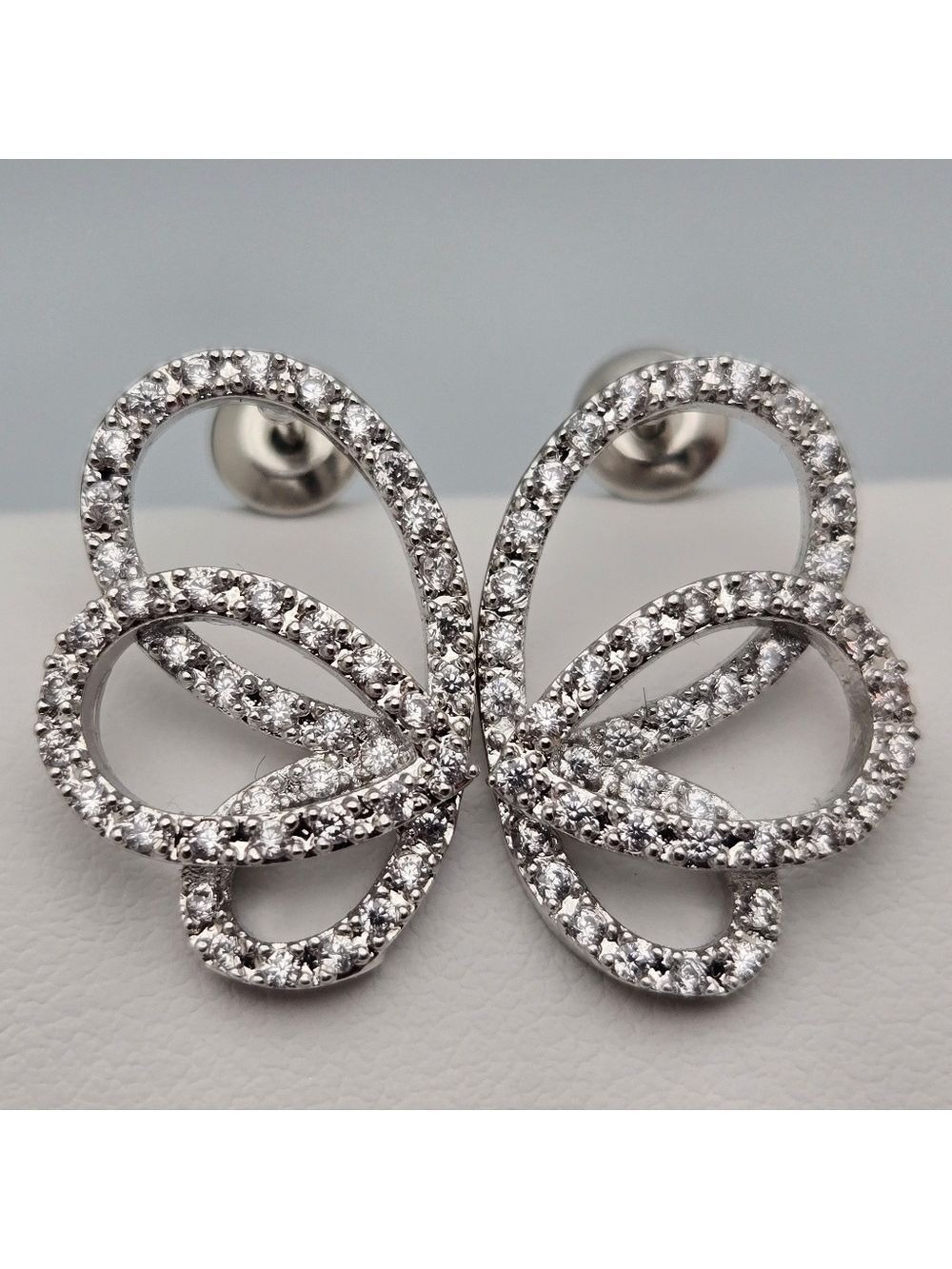 Butterfly Stud Earrings Silver Tone Rhinestones 3/4'' NWOT